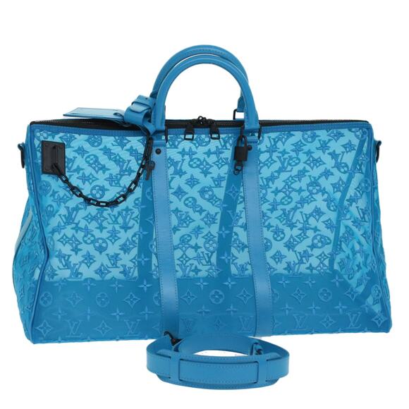 LOUIS VUITTON Monogram Mesh Keepall Triangle 50 Bag Blue M45048 - Picture 1 of 16